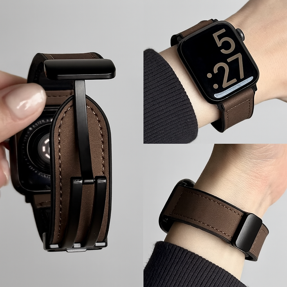 Pulseira Premium em Couro com Fecho Magnético para Apple Watch