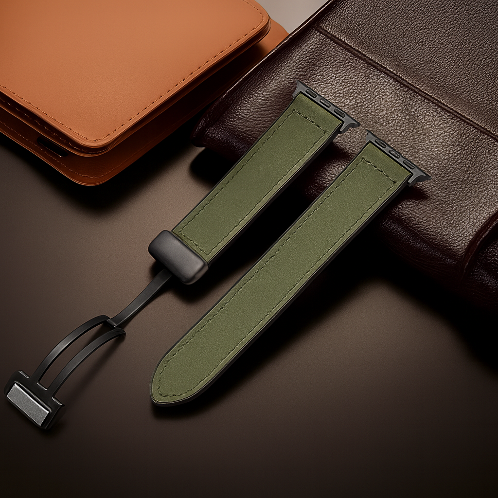Pulseira Premium em Couro com Fecho Magnético para Apple Watch