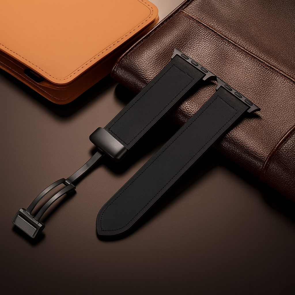 Pulseira Premium em Couro com Fecho Magnético para Apple Watch