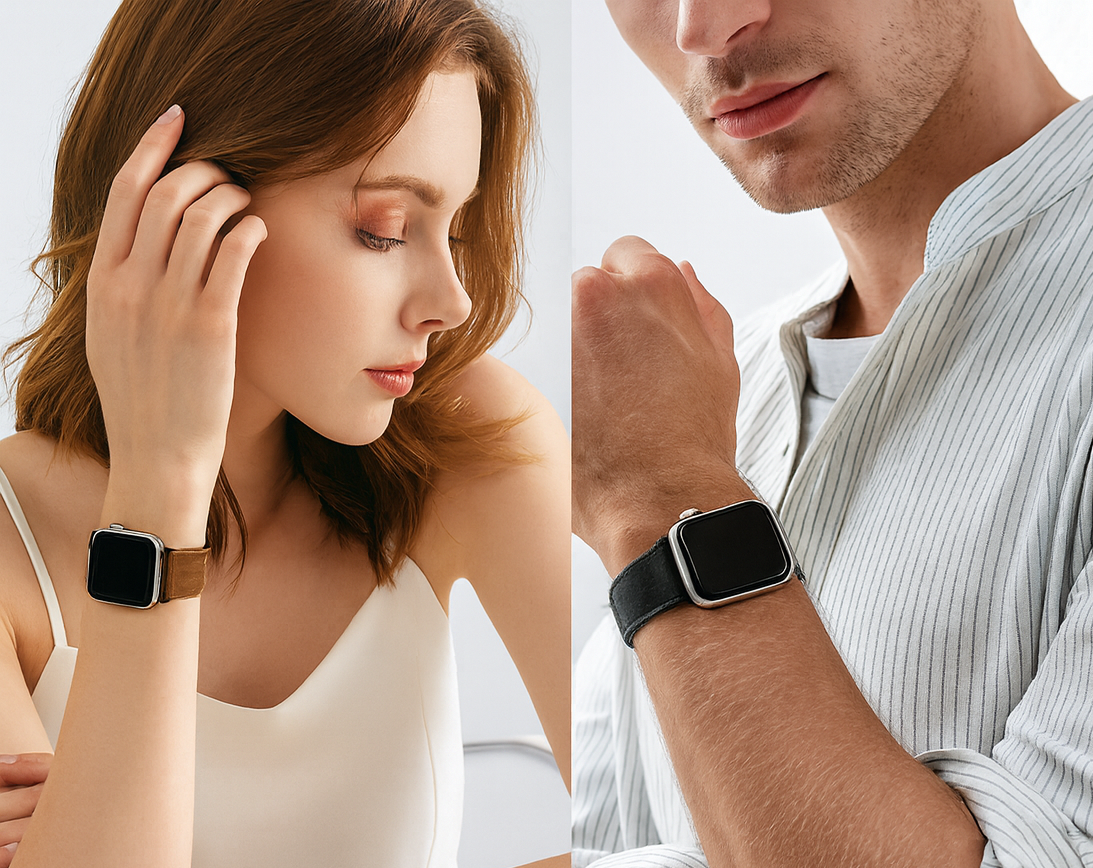 Pulseira Premium em Couro com Fecho Magnético para Apple Watch