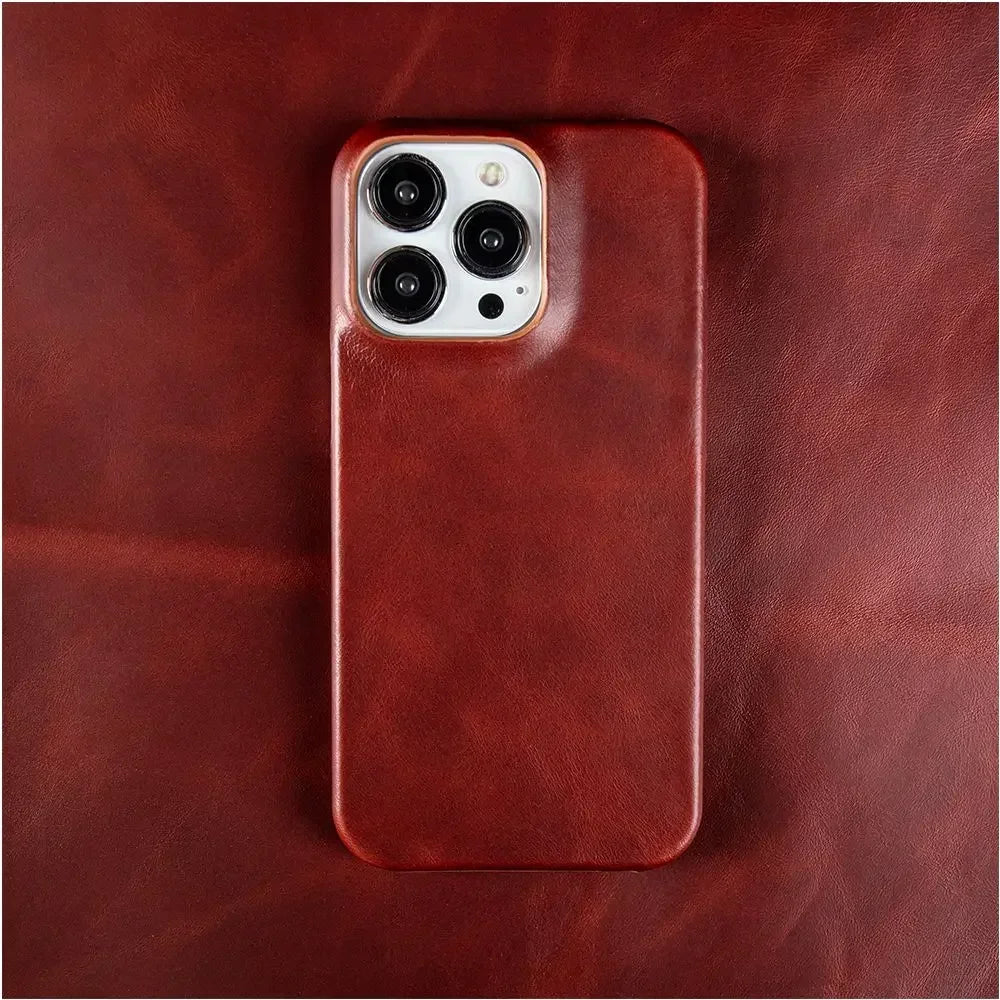 Para caso iphone 16 pro max casos cera de óleo luxo capa couro genuíno para iphone 17 16 15 14 13 xs max x 8 plus telefone escudo capa