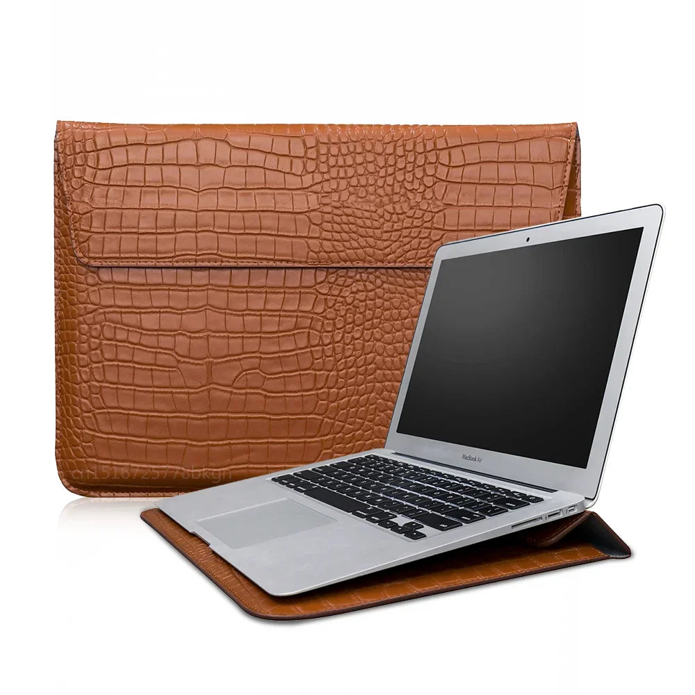 Capa flip de couro de crocodilo para laptop, capa para macbook air 13 14 15 16 tamanhos m5 m4 m3 m2 chip mac book pro capa acessórios