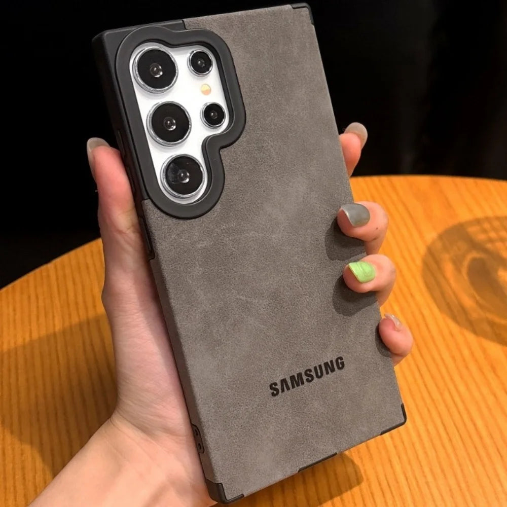 Padrão de couro de camurça de luxo para capa magsafe samsung s25 s24 s23 s22 ultra plus capa de proteção magnética à prova de queda de quatro cantos