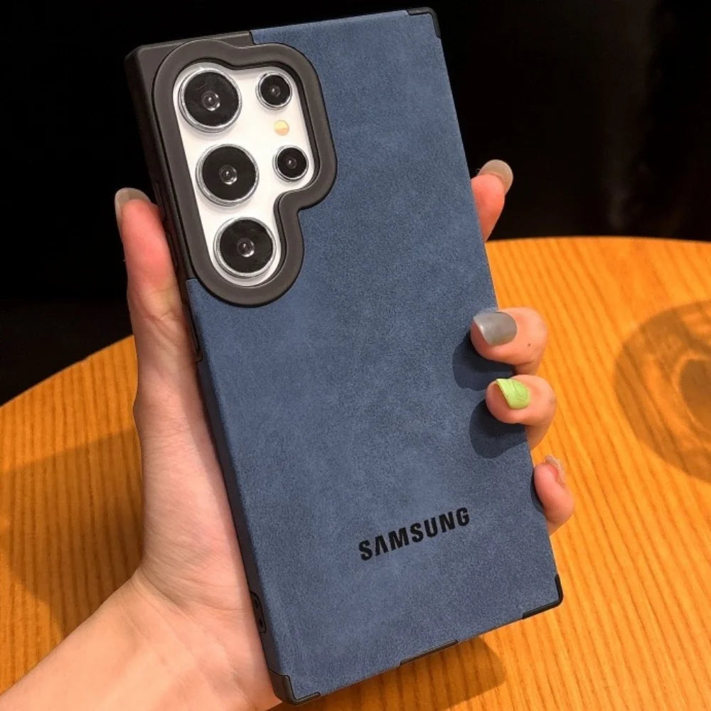 Padrão de couro de camurça de luxo para capa magsafe samsung s25 s24 s23 s22 ultra plus capa de proteção magnética à prova de queda de quatro cantos