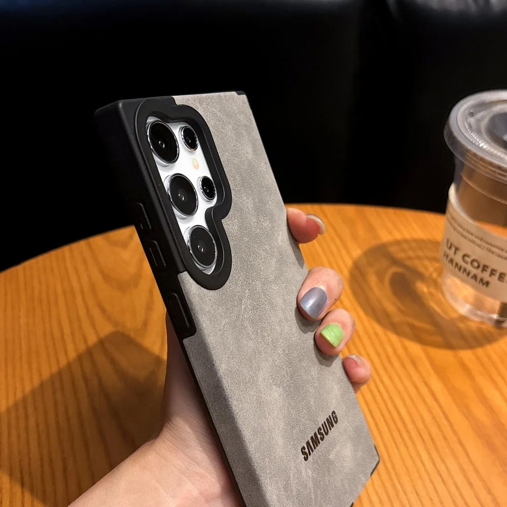 Padrão de couro de camurça de luxo para capa magsafe samsung s25 s24 s23 s22 ultra plus capa de proteção magnética à prova de queda de quatro cantos