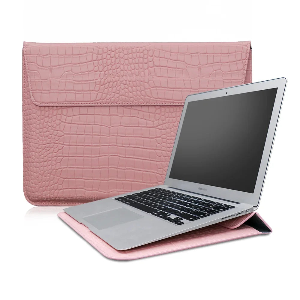 Capa flip de couro de crocodilo para laptop, capa para macbook air 13 14 15 16 tamanhos m5 m4 m3 m2 chip mac book pro capa acessórios