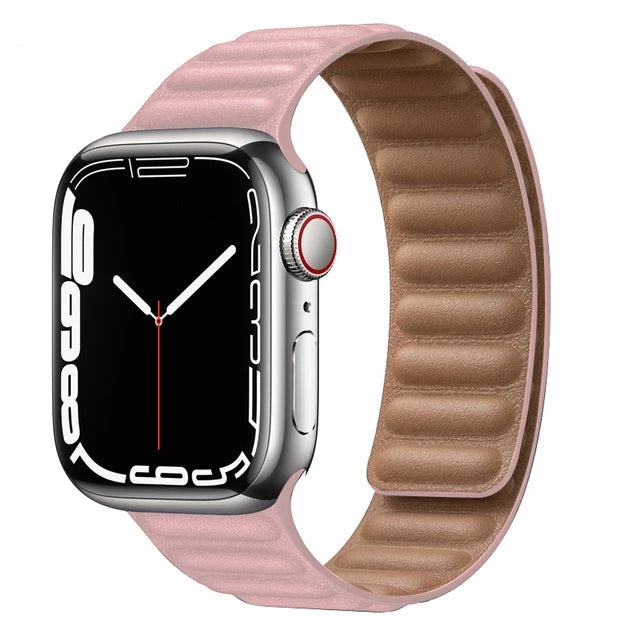 MagBand Lux™ – Pulseira Magnética em Couro para Apple Watch