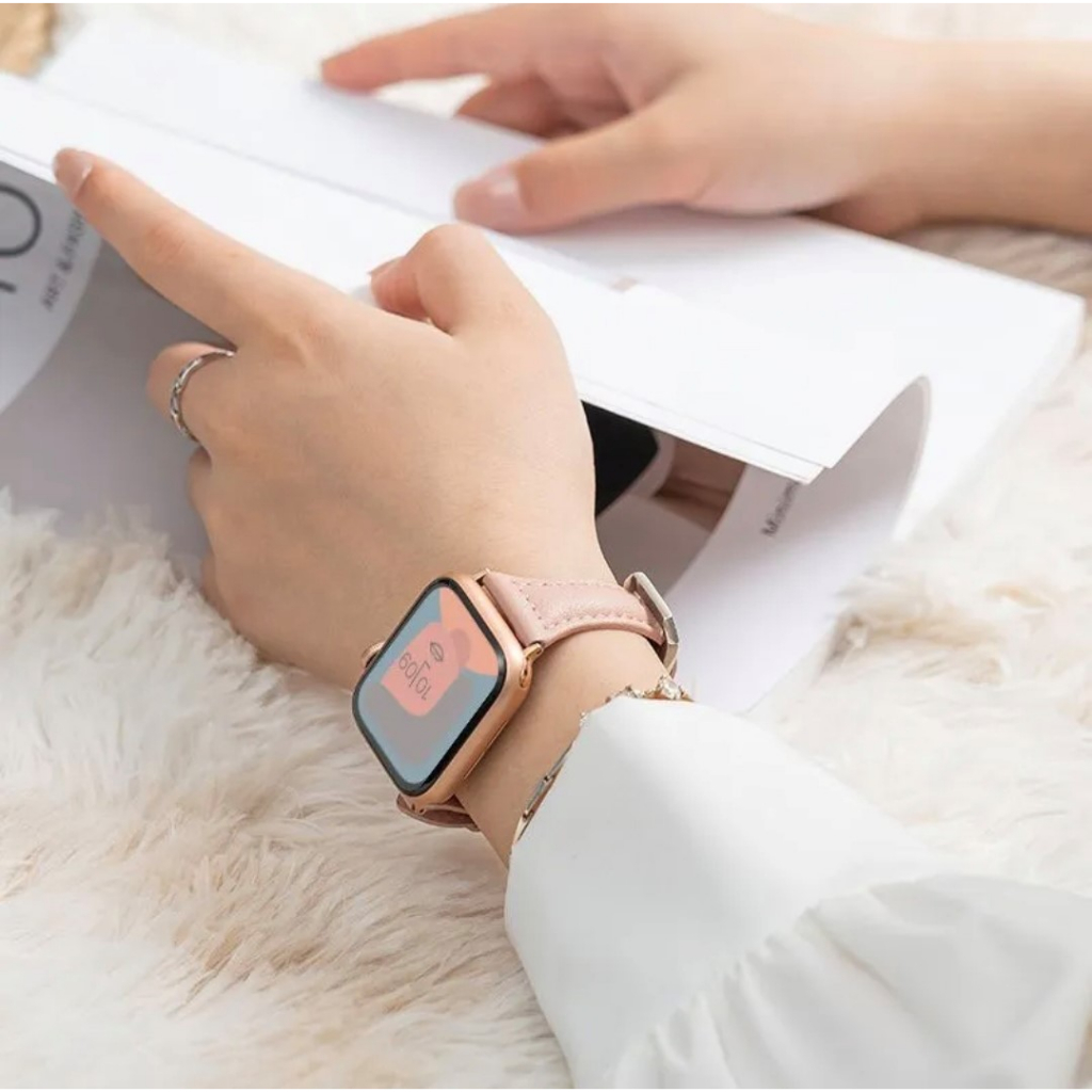 Pulseira De Relógio Feminina De Couro Silm Para Apple Watch