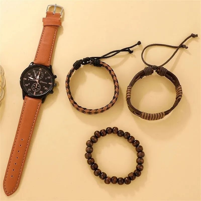 Combo de acessórios Masculino 4 peças Relógio e pulseiras – Kit Estilo Completo