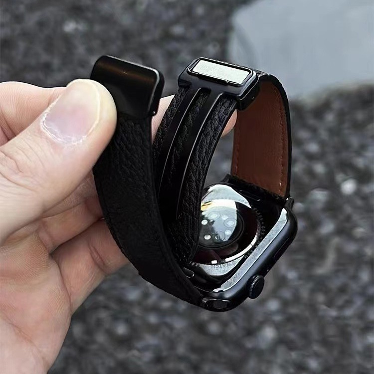 Pulseira Couro Com Fecho Magnético Para Apple Watch 38/40/41/42/44/45/46/49mm