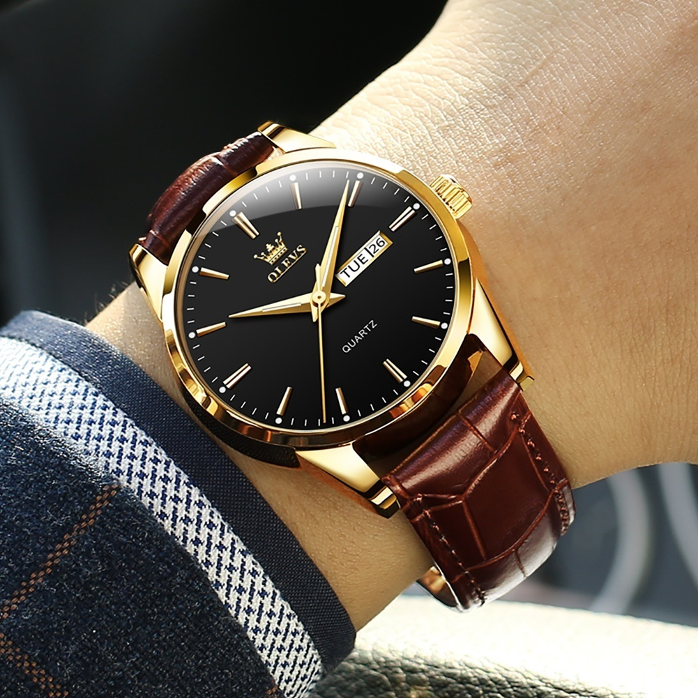 OLEVS Relógio Masculino Relogio A Prova D'água Luxo Orient Leather Calendário Formal Moda Simples e Moderna 6898
