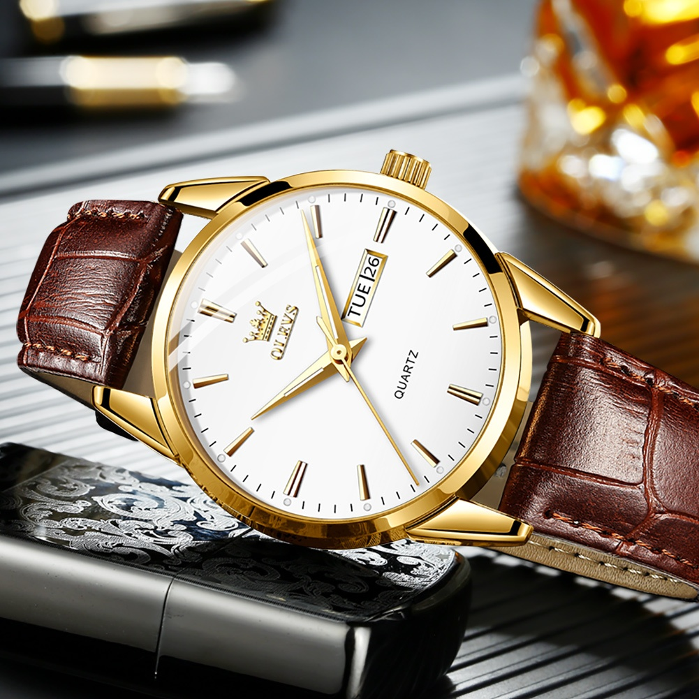 OLEVS Relógio Masculino Relogio A Prova D'água Luxo Orient Leather Calendário Formal Moda Simples e Moderna 6898