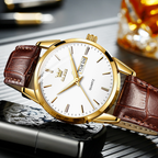OLEVS Relógio Masculino Relogio A Prova D'água Luxo Orient Leather Calendário Formal Moda Simples e Moderna 6898
