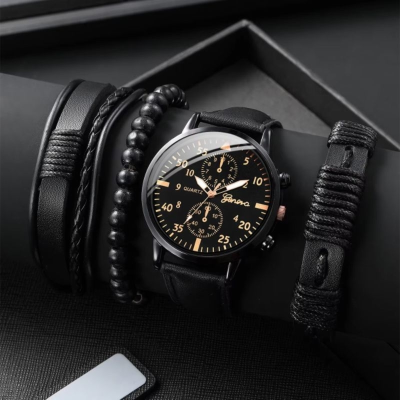Combo de acessórios Masculino 4 peças Relógio e pulseiras – Kit Estilo Completo
