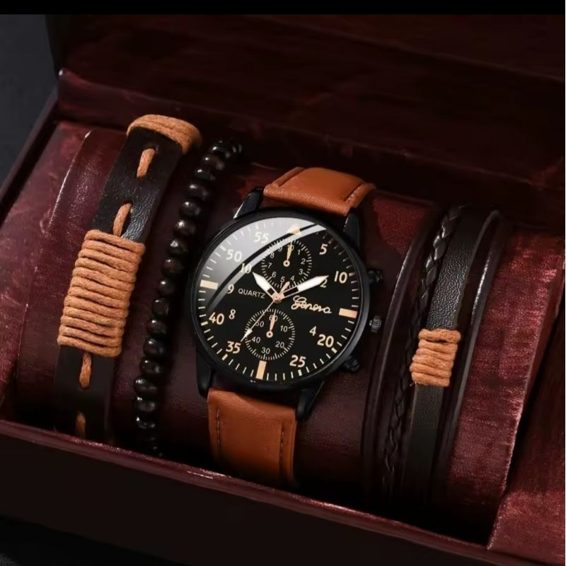 Combo de acessórios Masculino 4 peças Relógio e pulseiras – Kit Estilo Completo