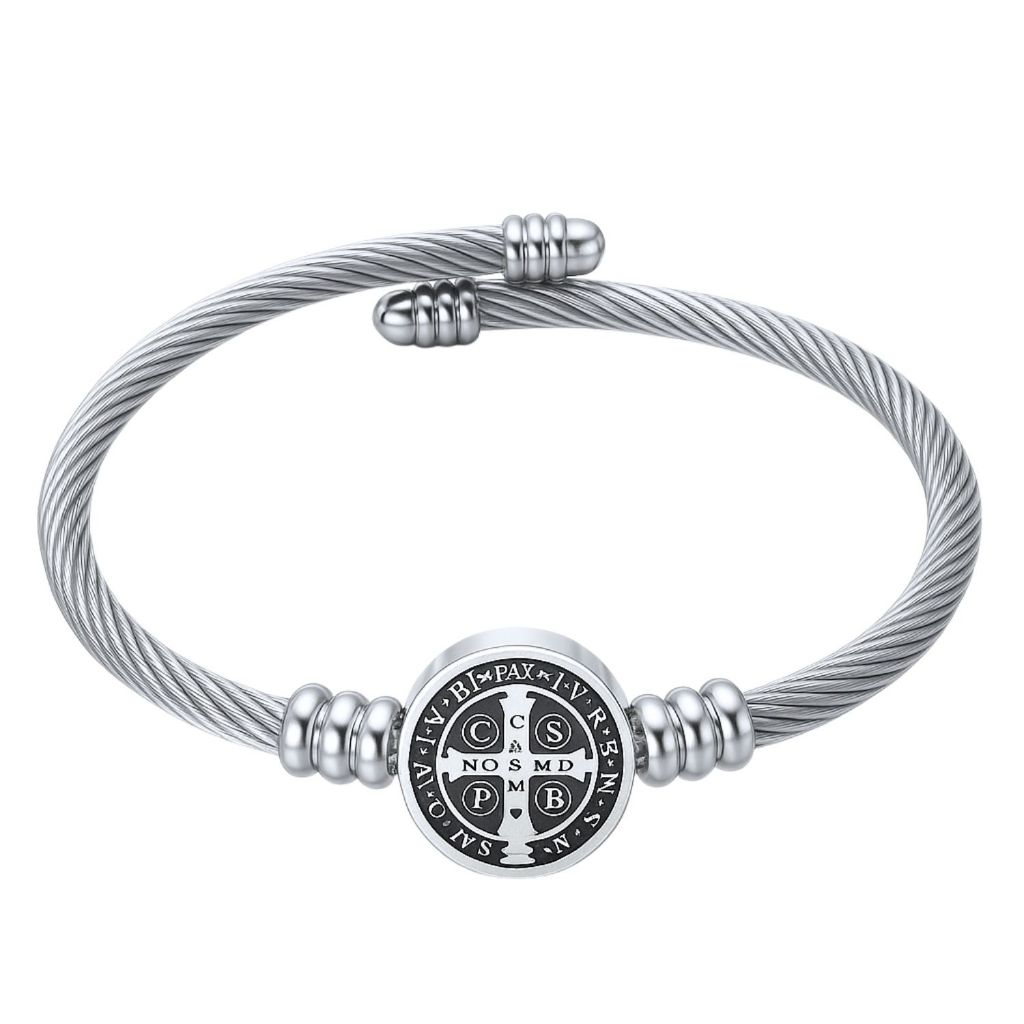 Bracelete São Bento Em Aço Inox 316L Premium Prateado Para Presente Masculino