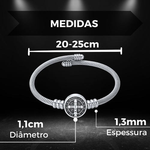 Bracelete São Bento Em Aço Inox 316L Premium Prateado Para Presente Masculino