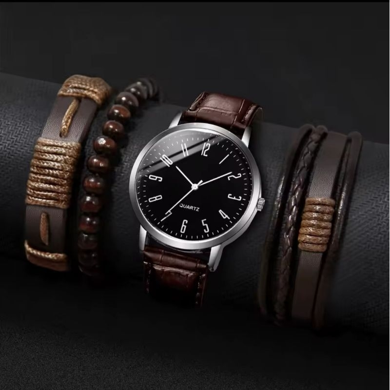 Combo de acessórios Masculino 4 peças Relógio e pulseiras – Kit Estilo Completo