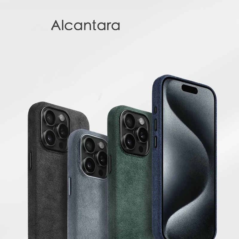 Capa De Couro De Camurça Alcantara Para iPhone 16 15 14 13 12 Pro Max Atração Magnética Moldura De Lente De Metal Laváve