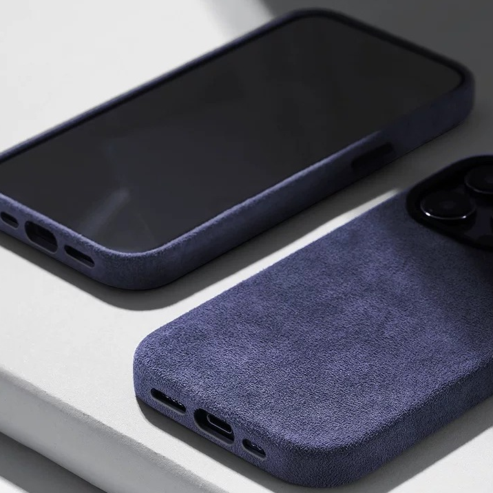 Capa De Couro De Camurça Alcantara Para iPhone 16 15 14 13 12 Pro Max Atração Magnética Moldura De Lente De Metal Laváve