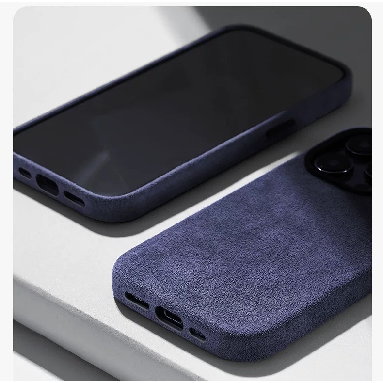 Capa De Couro De Camurça Alcantara Para iPhone 16 15 14 13 12 Pro Max Atração Magnética Moldura De Lente De Metal Laváve