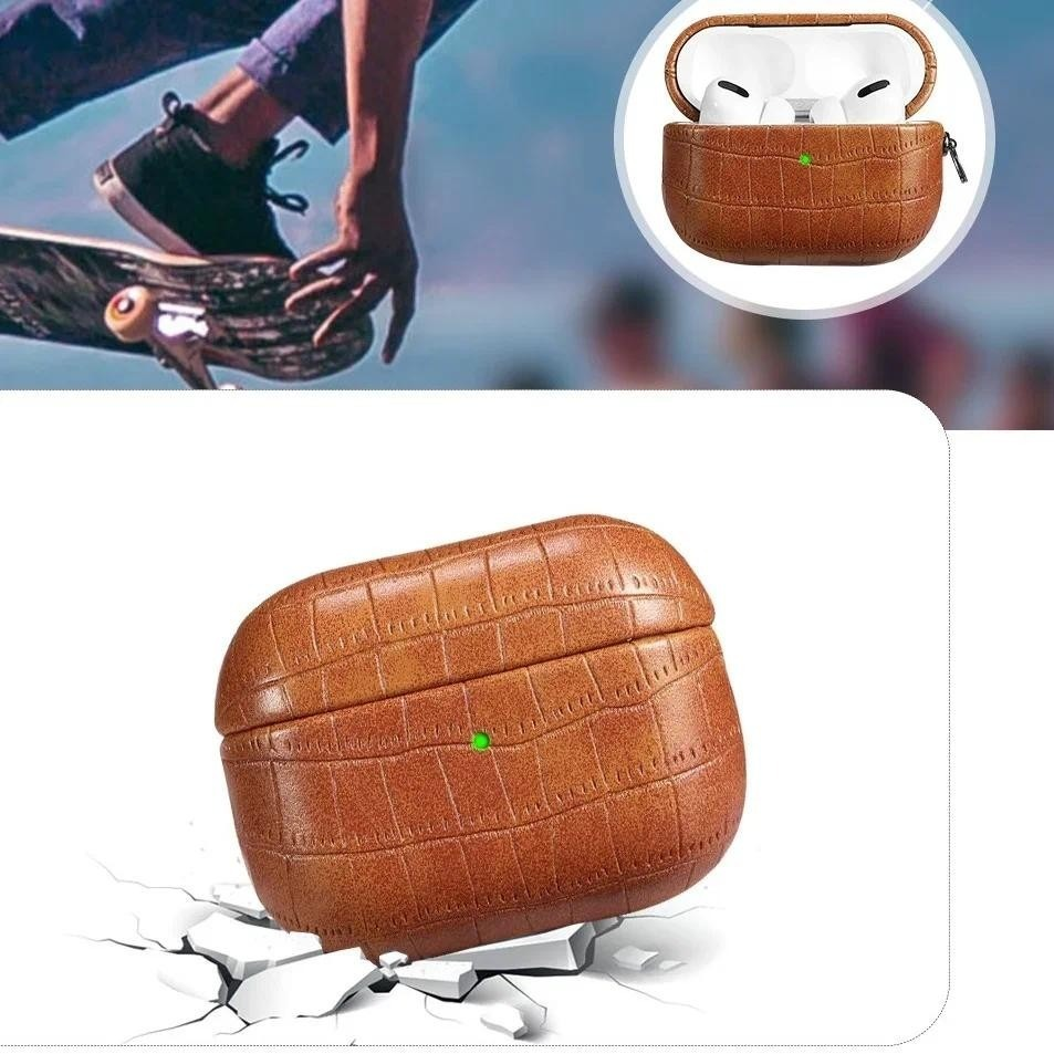 Capa De Couro Clássica Com Textura De Crocodilo Para AirPods Pro 2 , Protetora 4 3 2 1 Fone De Ouvido Fivela De Metal