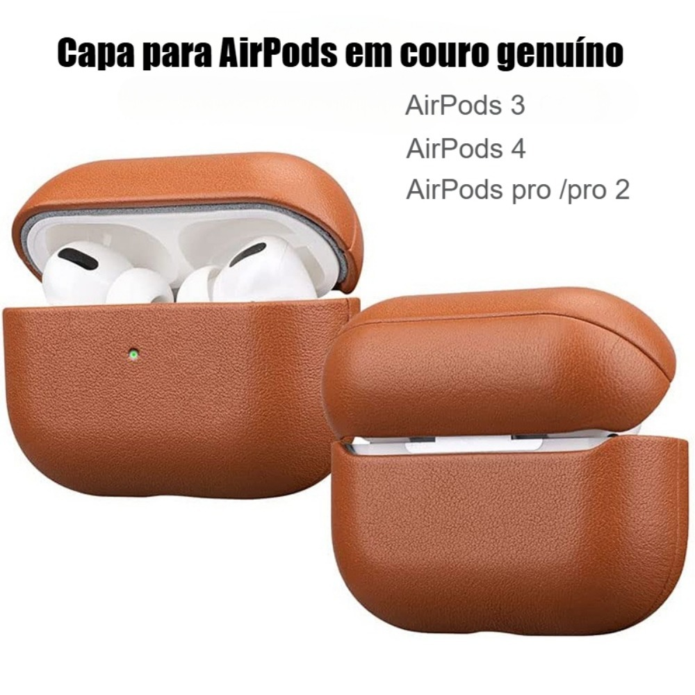 Couro Genuíno Para AirPods Pro 2 Capa Protetora De Pele De Luxo Real 2a Geração Brown Black Color para AirPods 4