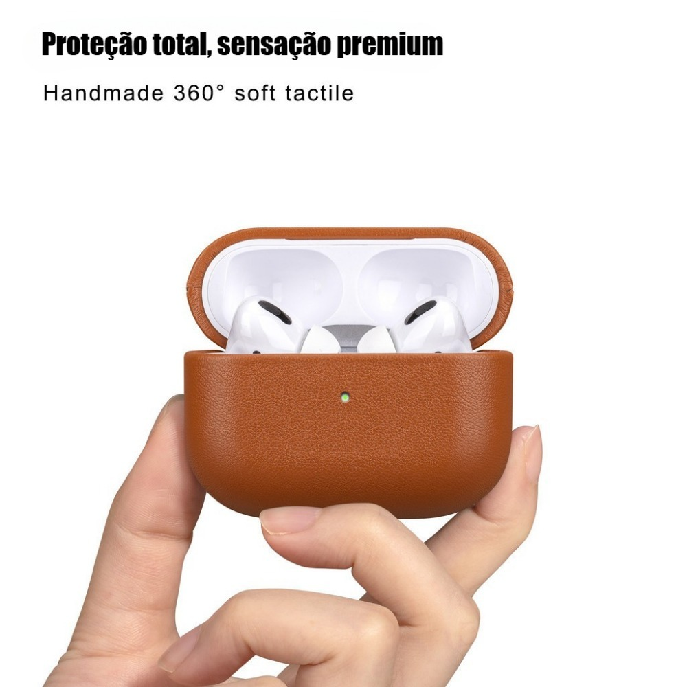 Couro Genuíno Para AirPods Pro 2 Capa Protetora De Pele De Luxo Real 2a Geração Brown Black Color para AirPods 4