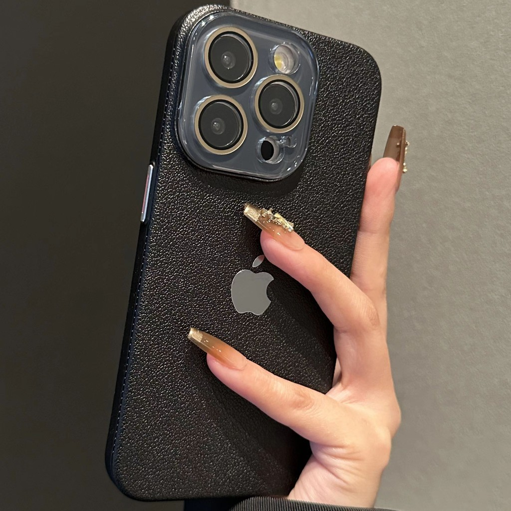 Capa Luxuosa De Textura De Couro Para iPhone 16 15 14 13 12 11 Pro Max Proteção De Lente De Câmera De Vidro À Prova De C