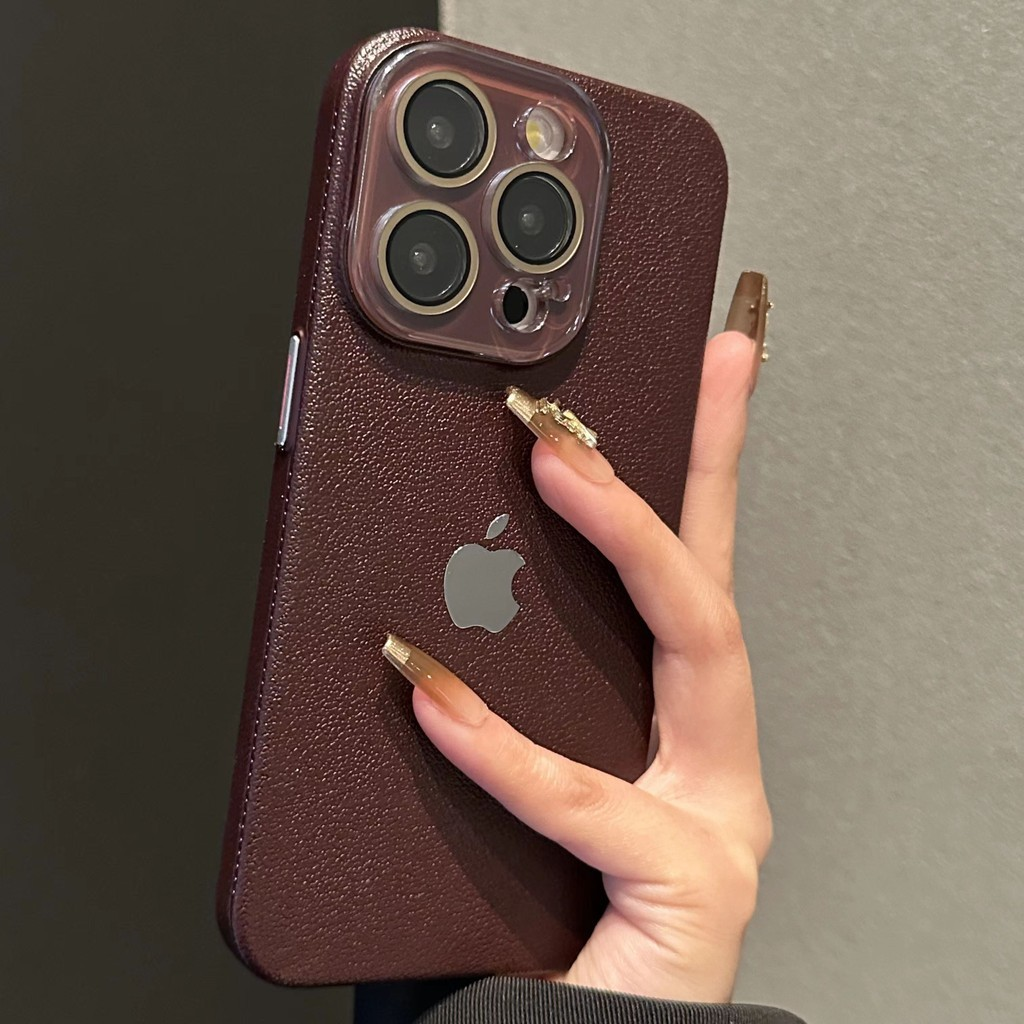 Capa Luxuosa De Textura De Couro Para iPhone 16 15 14 13 12 11 Pro Max Proteção De Lente De Câmera De Vidro À Prova De C