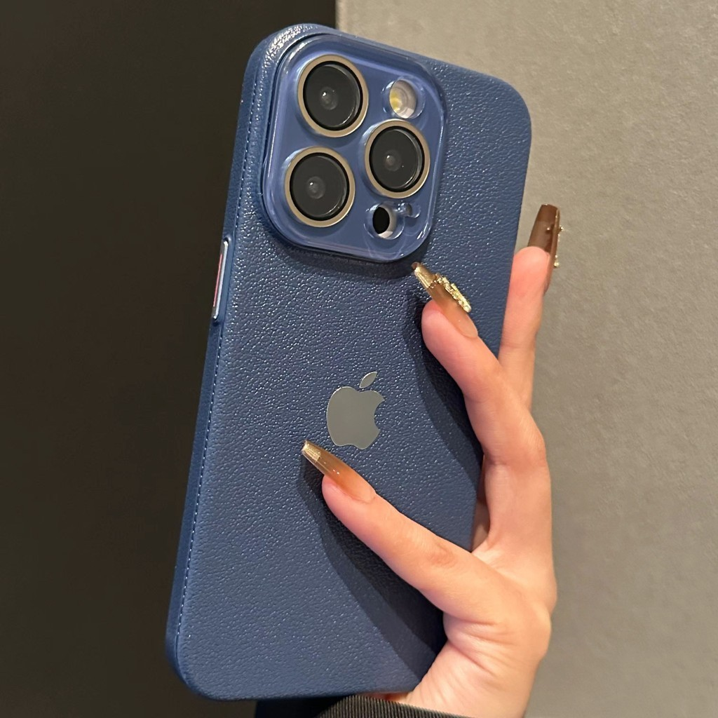 Capa Luxuosa De Textura De Couro Para iPhone 16 15 14 13 12 11 Pro Max Proteção De Lente De Câmera De Vidro À Prova De C