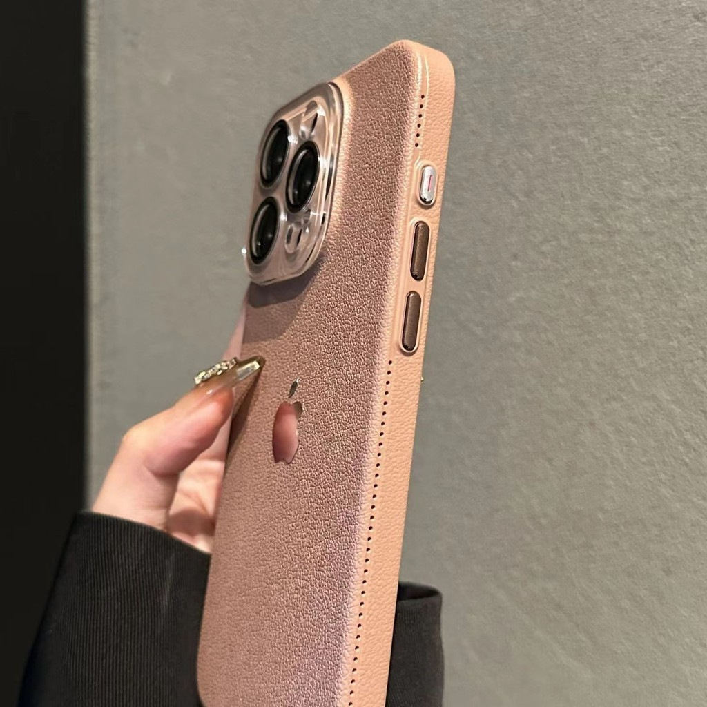 Capa Luxuosa De Textura De Couro Para iPhone 16 15 14 13 12 11 Pro Max Proteção De Lente De Câmera De Vidro À Prova De C