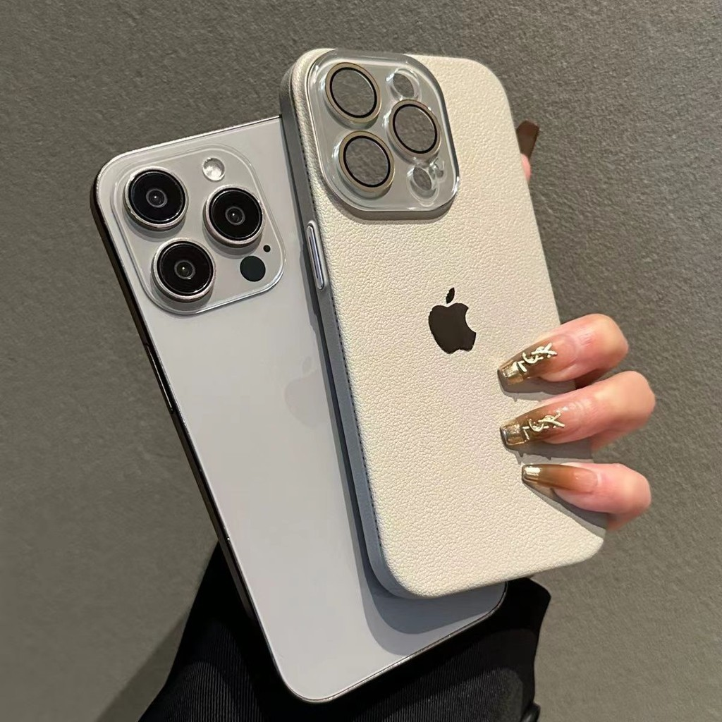 Capa Luxuosa De Textura De Couro Para iPhone 16 15 14 13 12 11 Pro Max Proteção De Lente De Câmera De Vidro À Prova De C