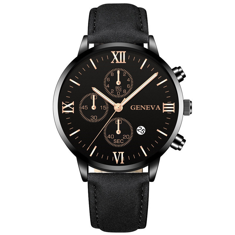 RELÓGIO GENEVA - Clássico com Pulseira em Couro Estilo Crazy Horse, para o Homem Moderno