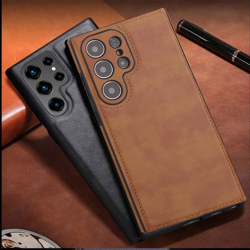 Luxo Vintage Caso De Couro Do Plutônio Para Samsung S25 Ultra S23 S24 Plus S24Ultra S22Ultra Fino Câmera À Prova De Choq