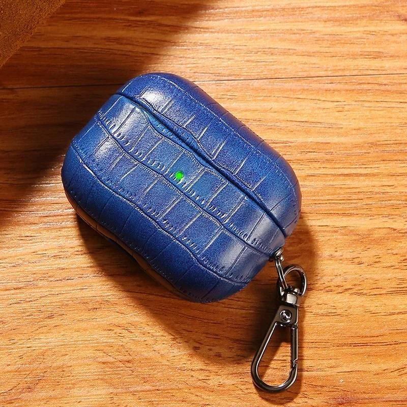 Capa De Couro Clássica Com Textura De Crocodilo Para AirPods Pro 2 , Protetora 4 3 2 1 Fone De Ouvido Fivela De Metal