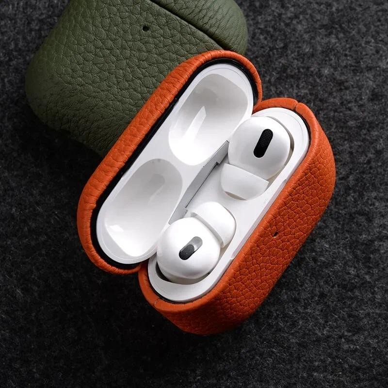 Capa De Couro De Vaca Genuíno Para AirPods Pro2 Premium Fone De Ouvido 4 Negócios High-end Volta Escudo AirPods Pro3
