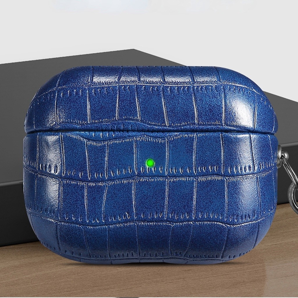 Capa De Couro Clássica Com Textura De Crocodilo Para AirPods Pro 2 , Protetora 4 3 2 1 Fone De Ouvido Fivela De Metal